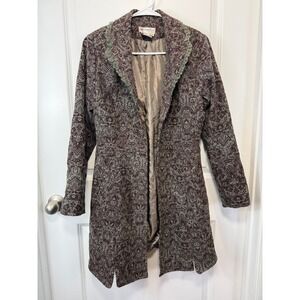 Brown Sage Green Damask Tapestry Lace Trim Coat Womens M Whimsigoth Cottagecore